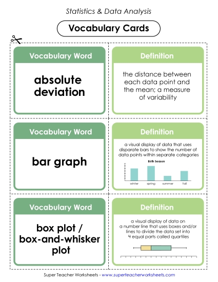 Vocabulary - Statistics and Data Analysis Vocabulary Cards