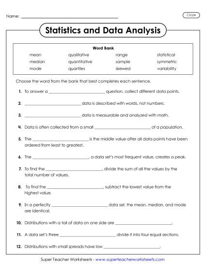 Vocabulary - Statistics and Data Analysis Vocabulary Cloze Vocabulary - Statistics and Data Analysis Vocabulary Cloze