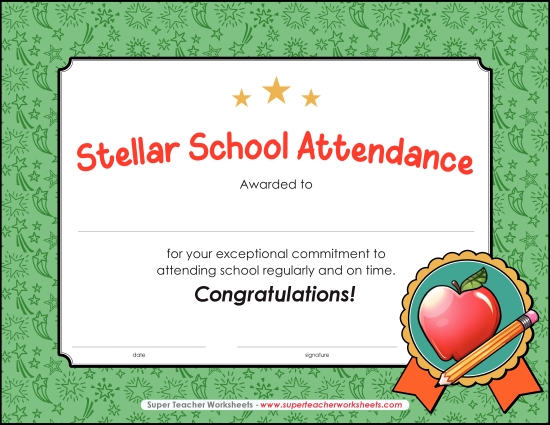 More School Awards - Stellar School Attendance More School Awards - Stellar School Attendance