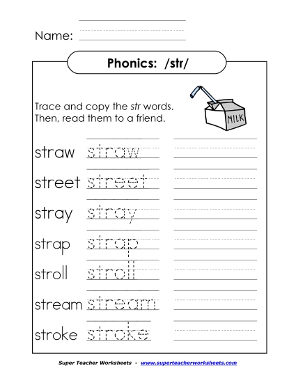 Worksheets - STR Say, Trace and Write