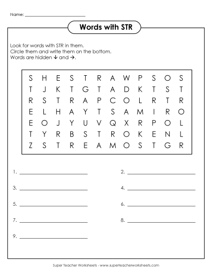 Worksheets - STR Word Search