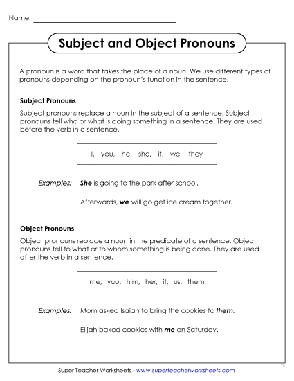 Subject & Object Pronouns - Subject & Object Pronouns Anchor Chart