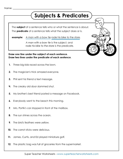 Subjects & Predicates - Subject and Predicate Worksheet B Subjects & Predicates - Subject and Predicate Worksheet B