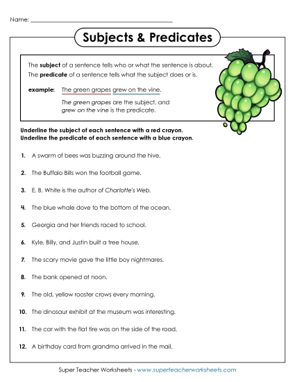Subjects & Predicates - Subject and Predicate Worksheet D