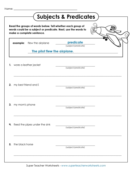 Subjects & Predicates - Subject and Predicate Worksheet E