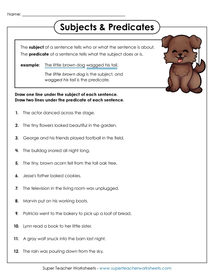 Subjects & Predicates - Subject and Predicates Worksheet C
