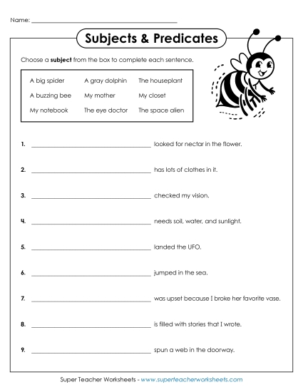Subjects & Predicates - Subject Predicate (Easy)