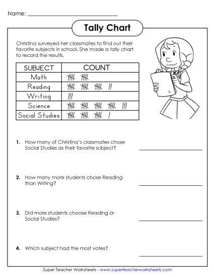 Tally Charts - Subjects Tally Chart (Intermediate)