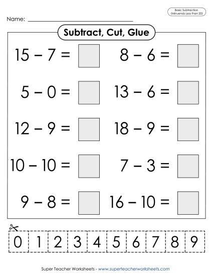 Cut-and-Glue Worksheets - Subtract, Cut, Glue