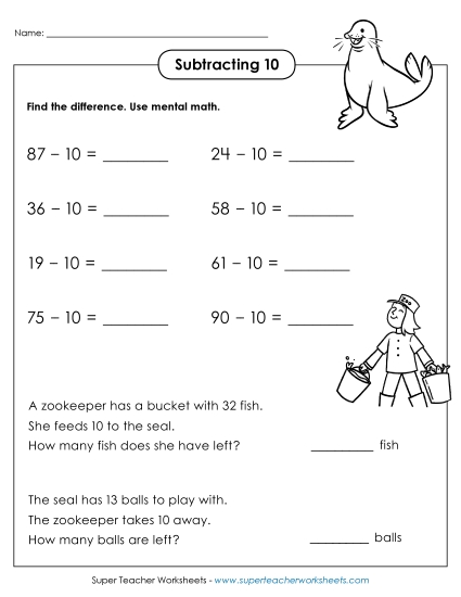Subtracting 10 - Subtracting 10 (Horizontal w/ Word Problems) Subtracting 10 - Subtracting 10 (Horizontal w/ Word Problems)