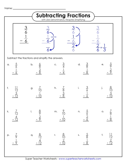 Subtracting Fractions: Same Denominator - Subtracting Fractions 2