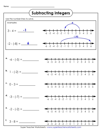 Number Line Subtraction - Subtracting Integers #2 Number Line Subtraction - Subtracting Integers #2