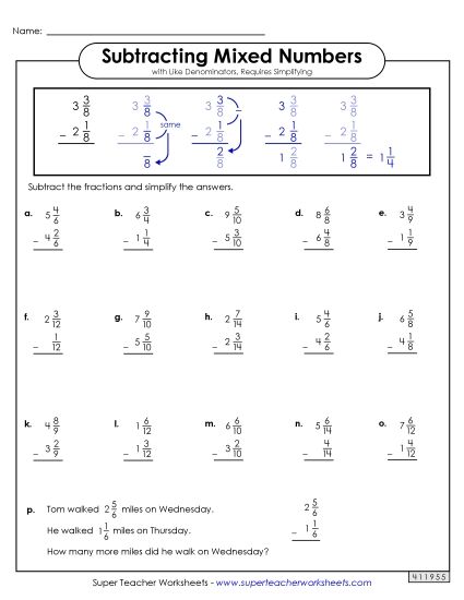 Worksheet Images - Subtracting Mixed Numbers (Printable PDF Worksheet) Worksheet Images - Subtracting Mixed Numbers (Printable PDF Worksheet)