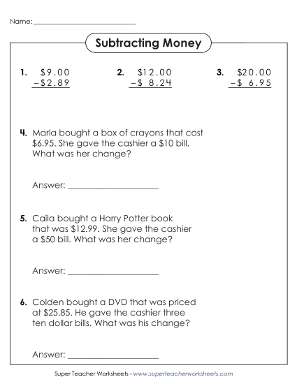 Level: Advanced $1.00 and Up - Subtracting Money & Making Change