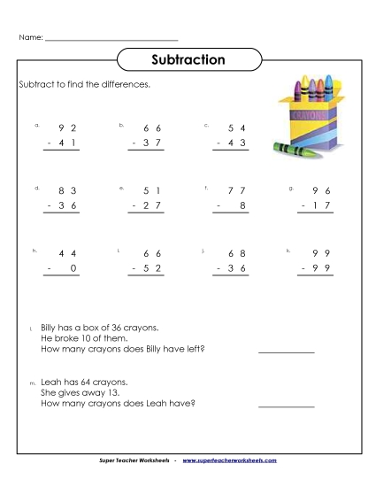 2-Digit Subtraction (With Borrowing) - Subtraction: 2-Digits
