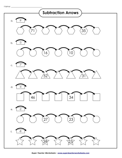2-Digit Subtraction (With Borrowing) - Subtraction Arrows (2-Digits / Regrouping)