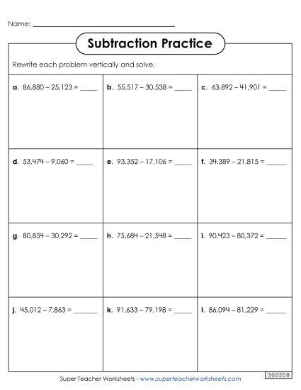 Worksheets - Subtraction Boxes