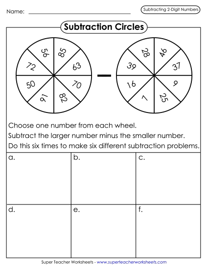 2-Digit Subtraction Worksheets - Subtraction Circles 2-Digit Subtraction Worksheets - Subtraction Circles