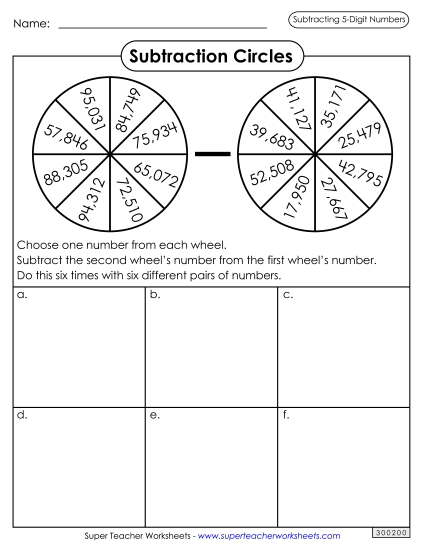 Worksheets - Subtraction Circles Worksheets - Subtraction Circles