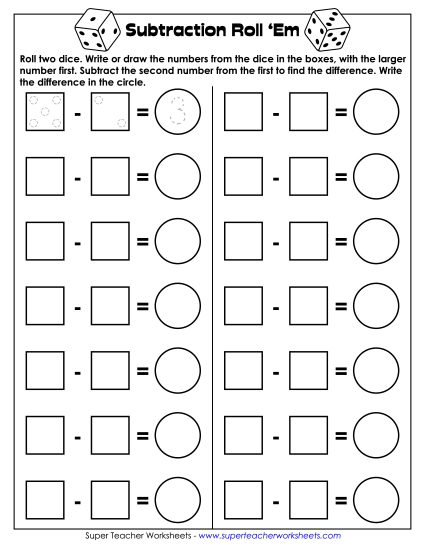 Basic Subtraction Games - Subtraction Dice Game (1 Player)