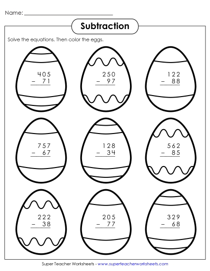 Easter Subtraction - Subtraction: Easter Eggs (3-Digit Subtraction)