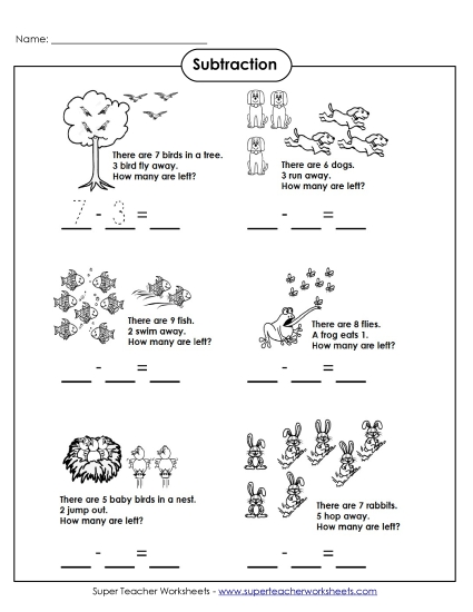 Concept Worksheets - Subtraction Facts - Pictures