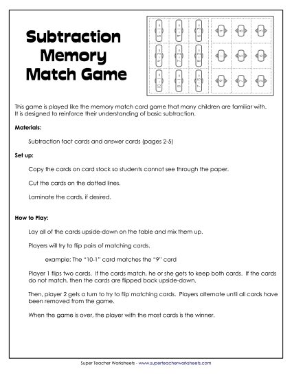 Basic Subtraction Games - Subtraction Matching Game (Basic Facts Within 10) Basic Subtraction Games - Subtraction Matching Game (Basic Facts Within 10)