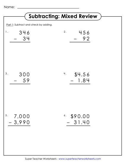 More Subtraction - Subtraction Mixed Review
