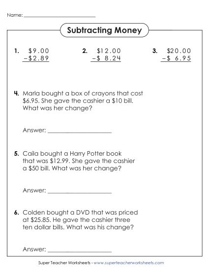Money - Subtraction: Money Across Zero