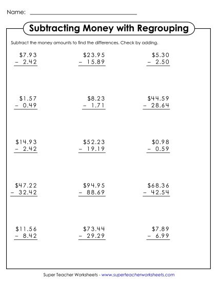 Money - Subtraction: Money Money - Subtraction: Money