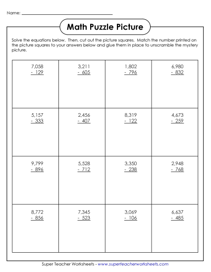 Earth Day Math - Subtraction Puzzle: Earth Day