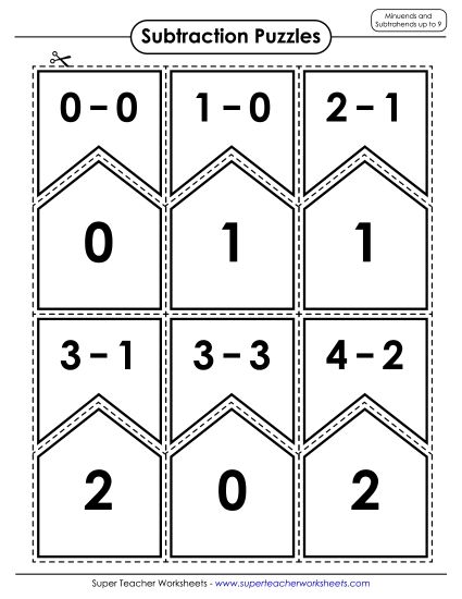 Subtraction Puzzles: Minuends and Subtrahends up to 9 Printable PDF ...