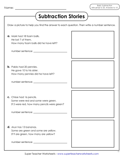 Concept Worksheets - Subtraction Stories Concept Worksheets - Subtraction Stories