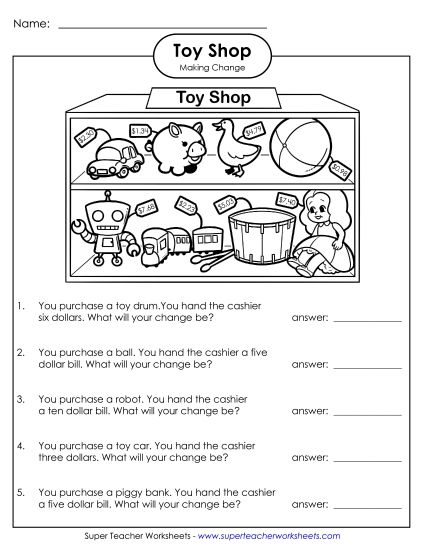 Money - Subtraction: Toy Shop