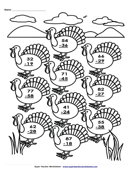 Thanksgiving Subtraction - Subtraction Turkey Math Picture
