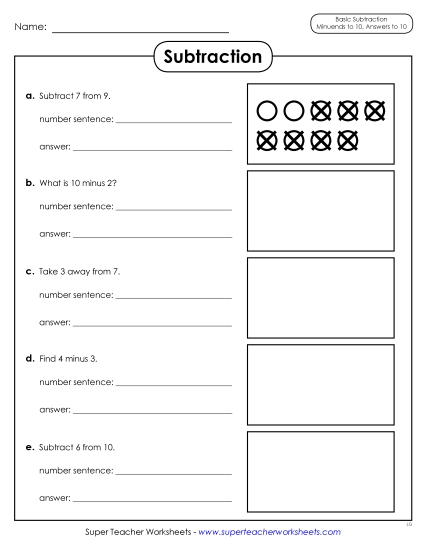 Concept Worksheets - Subtraction with Counters