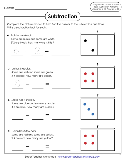 Concept Worksheets - Subtraction with Picture Models