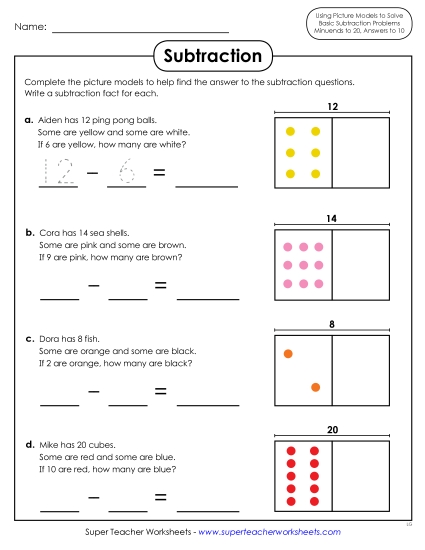 Concept Worksheets - Subtraction with Picture Models
