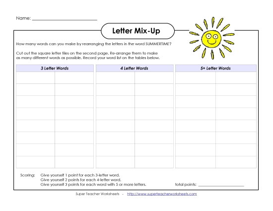 Puzzles & Activities - Summer Letter Mix-Up (Intermediate)