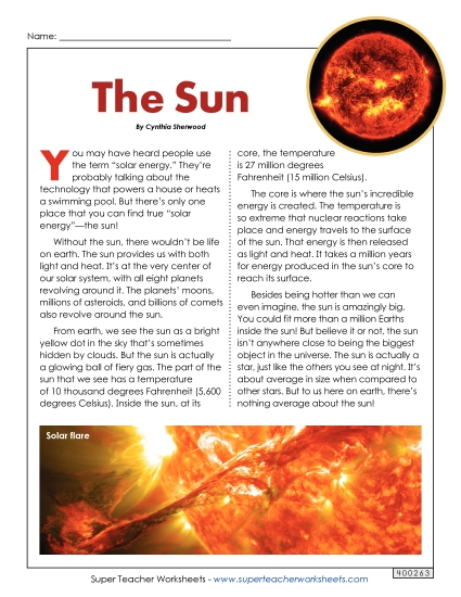 Articles with Questions - Sun Article & Questions