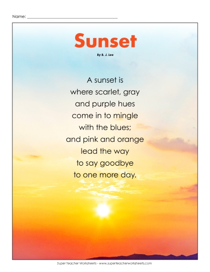 4th Grade Poems - Sunset Poem