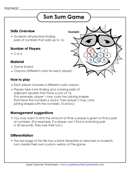 Sum Game - Sunshine Sum Game