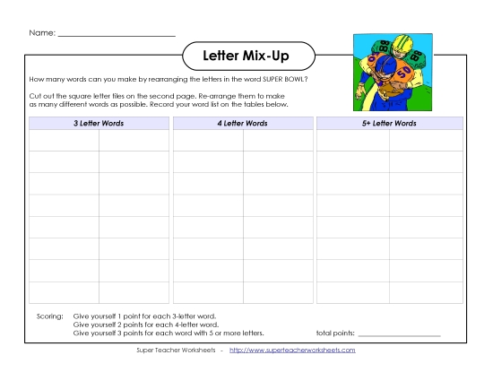Puzzles & Brain Teasers - Super Bowl Letter Mix-Up (Intermediate) Puzzles & Brain Teasers - Super Bowl Letter Mix-Up (Intermediate)