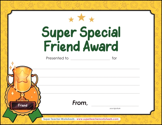 Kids Create Their Own Awards - Super Special Friend Award Kids Create Their Own Awards - Super Special Friend Award