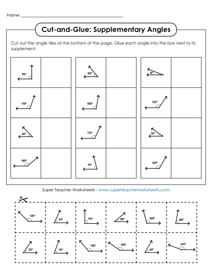 Supplementary Angles - Supplementary Angles: Cut-and-Glue