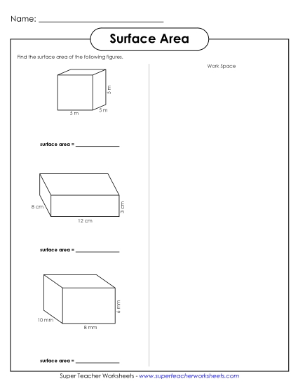 Level: Basic (Rectangular Prisms & Cubes Only) - Surface Area 2 (Basic)