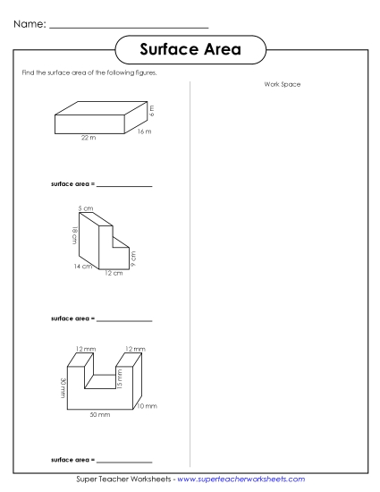 Level: Intermediate (Rectangular & Rectilinear Prisms) - Surface Area 2 (Intermediate)