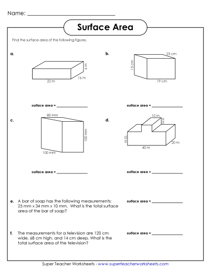 Level: Intermediate (Rectangular & Rectilinear Prisms) - Surface Area 3 (Intermediate)