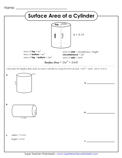 Level: Advanced (Pyramids, Cylinders, Prisms, Spheres) - Surface Area of a Cylinder Level: Advanced (Pyramids, Cylinders, Prisms, Spheres) - Surface Area of a Cylinder