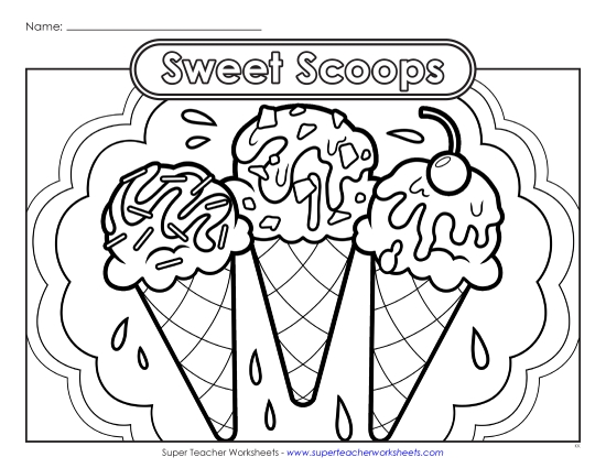 Basic Pictures (For Younger Students) - Sweet Scoops (Printable PDF Worksheet)